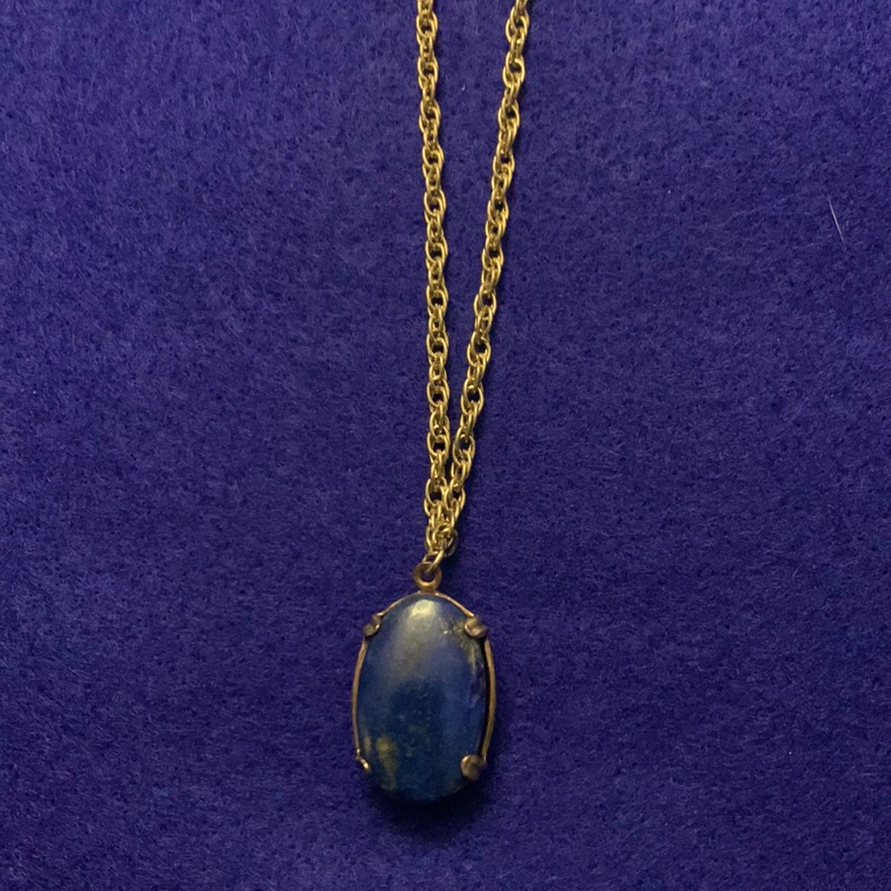 10k GF blue Lapis stone gold tone necklace 18” chain